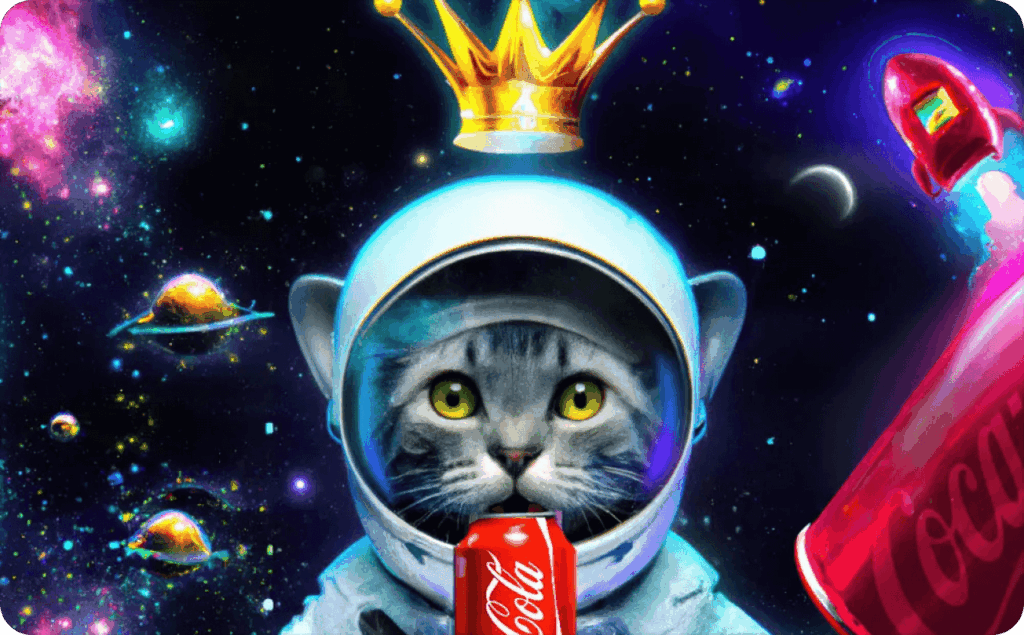 Cat in space with a can of coca cola