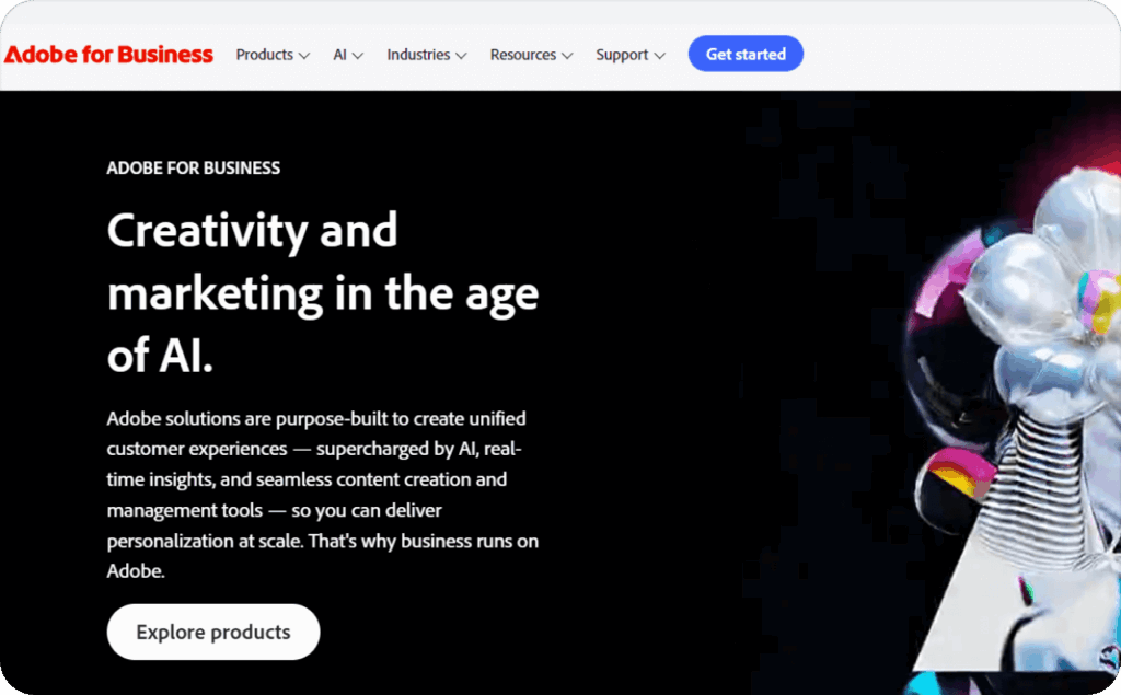 Screenshot of Adobe for business home page