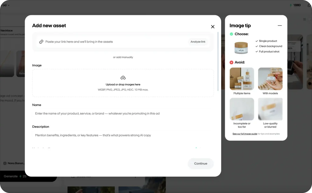 Add new asset on Zeely AI