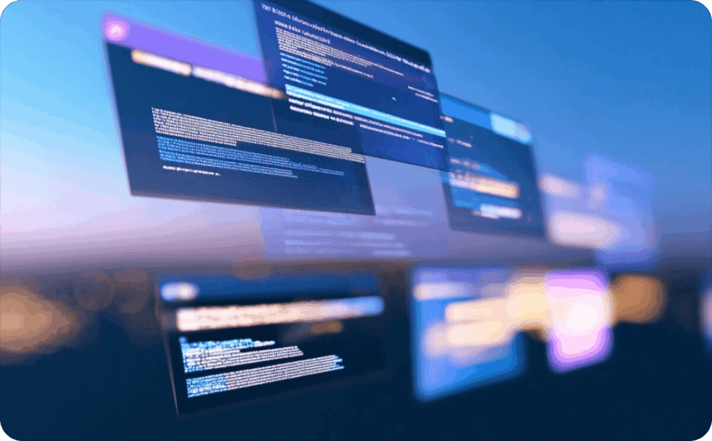 Screens on blue and dark blue background
