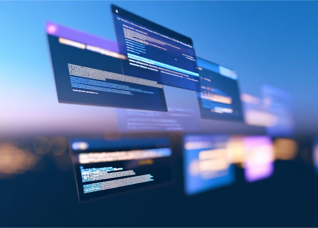 Screens on blue and dark blue background