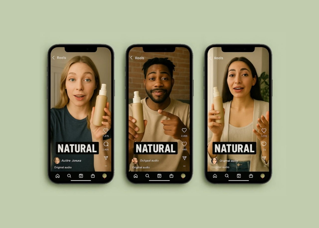 Three phone screens displaying UGC video fragments