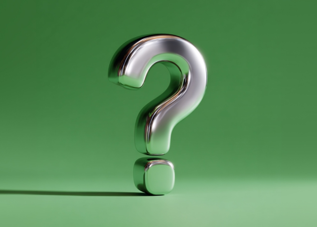 silver question mark on green background