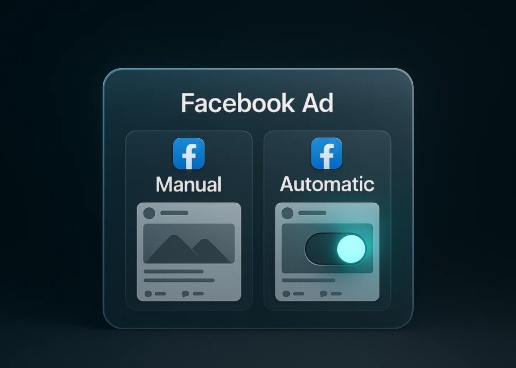 Inscription Facebook ad and logos on black background