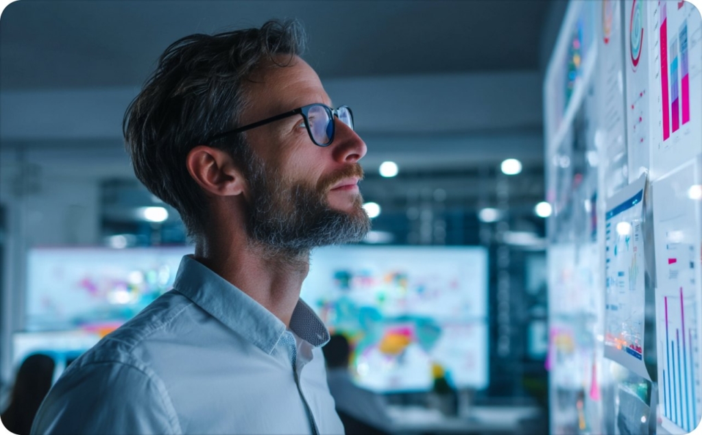 a man who looks at infographics and analytics