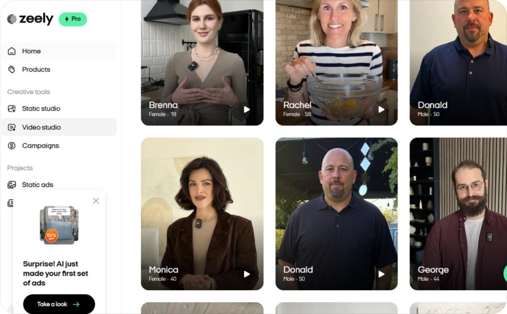 Screenshot of Zeely AI hyper-realistic avatars