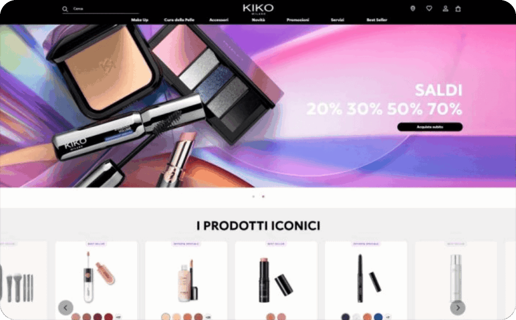 Screenshot of the main page of the Kiko online store