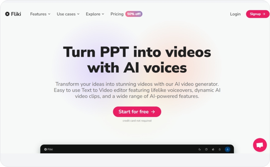 Screenshot of Fliki website