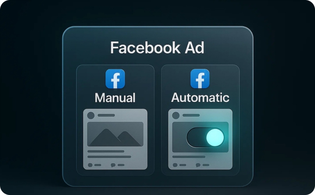 Inscription Facebook ad and logos on black background 