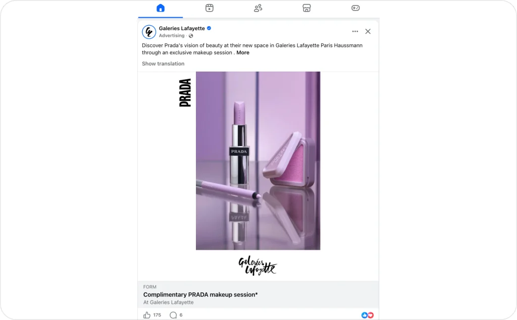 Display ad of Prada lipstick on Facebook
