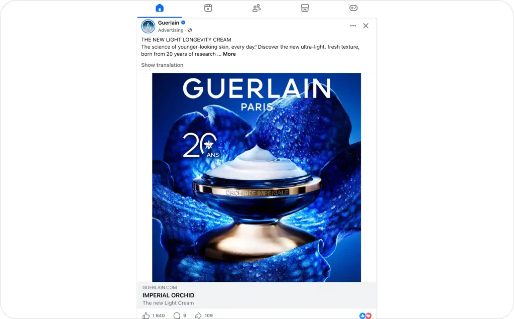 Display ad of Guerlail cream on Facebook