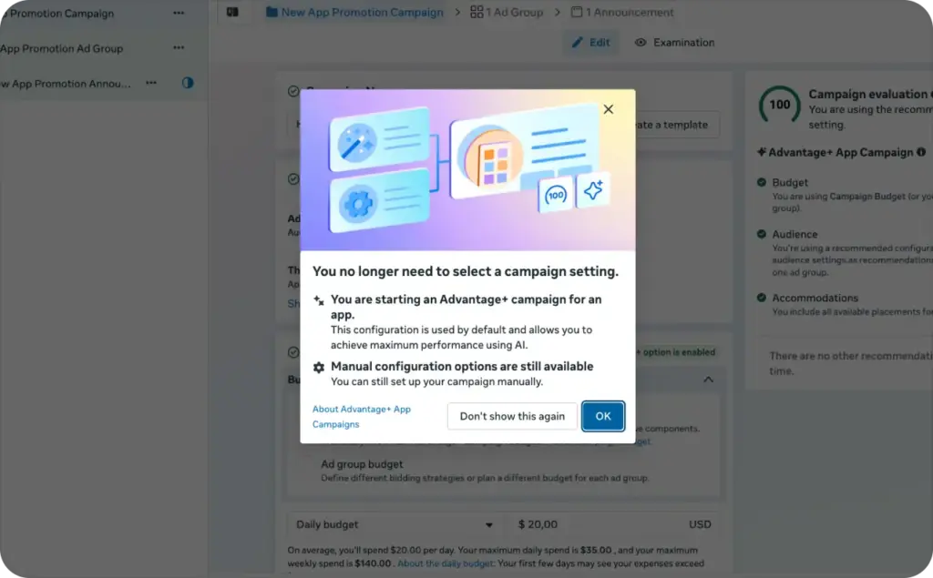 Meta Advantage+ campaign screenshot