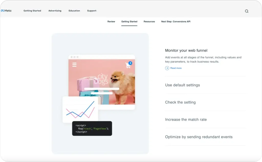 Meta Pixel landing page screenshot