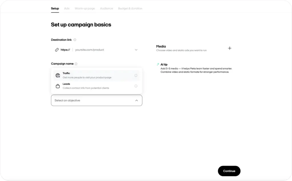 Zeely setting up campaign basics screenshot