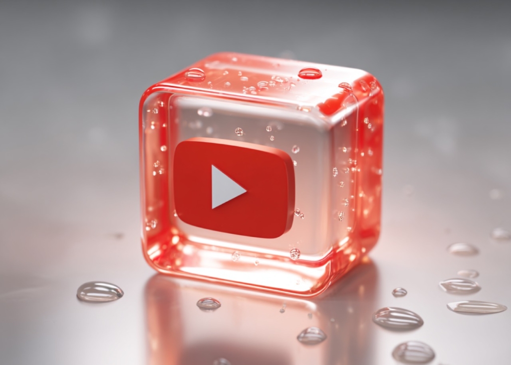 Red cube with YouTube logo on light background