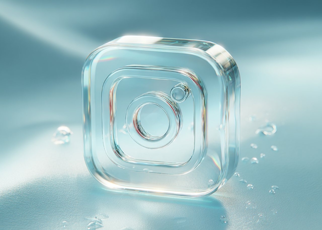 Transparent volumetric Instagram icon on a light blue background