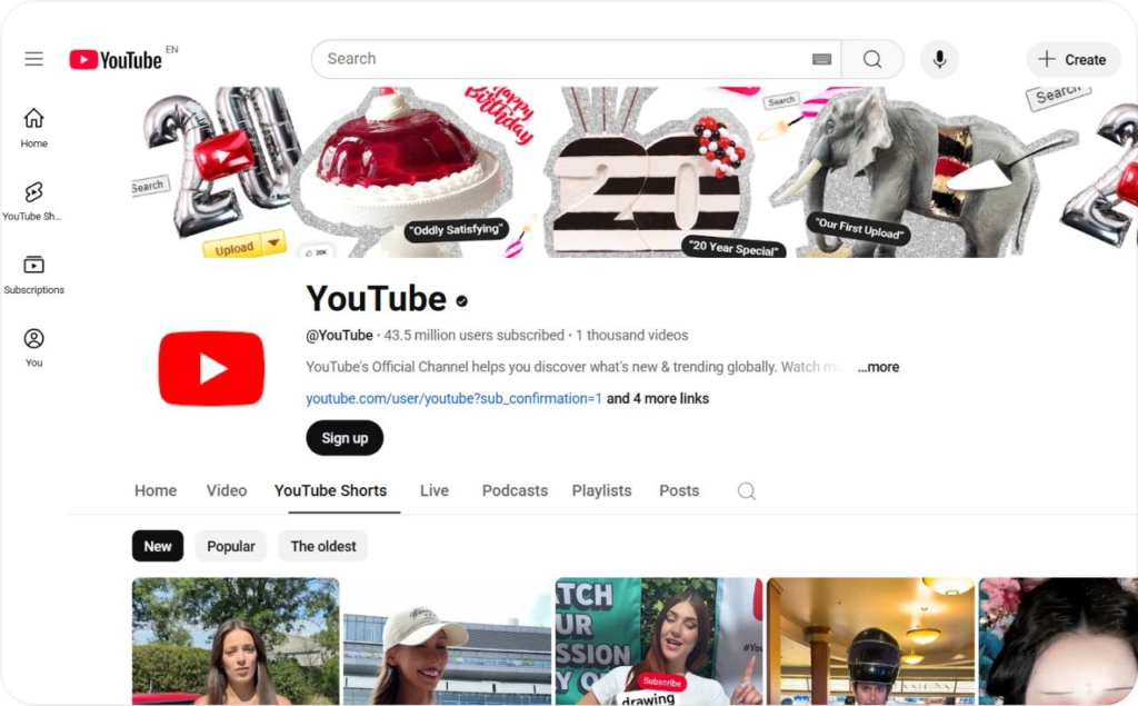 Screenshot of YouTube shorts