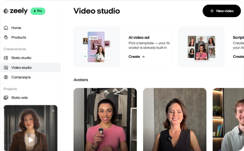 Screenshot of Zeely AI video studio