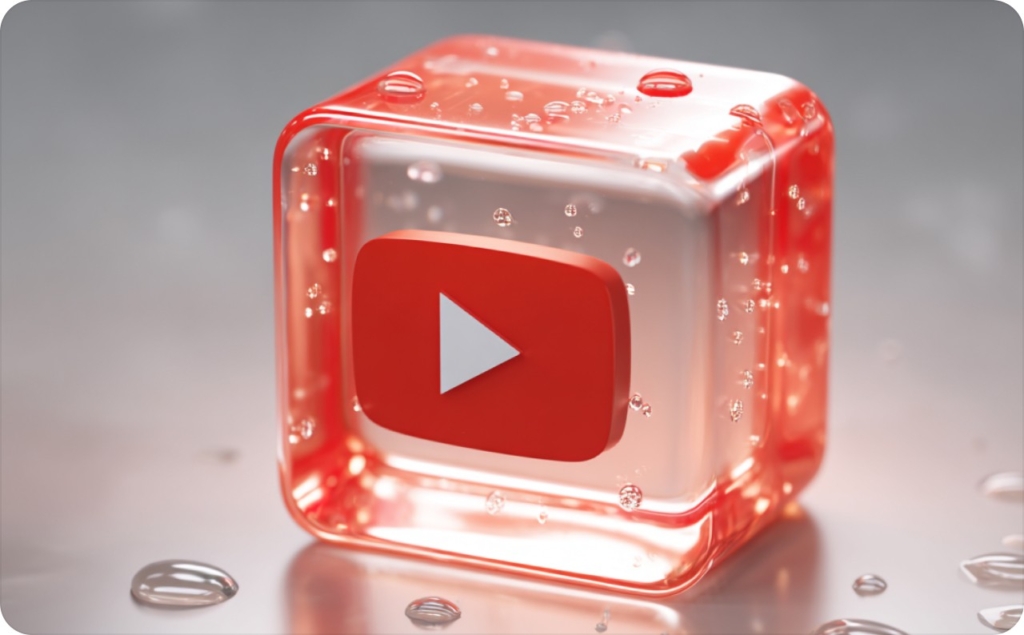 Red cube with YouTube logo on light background