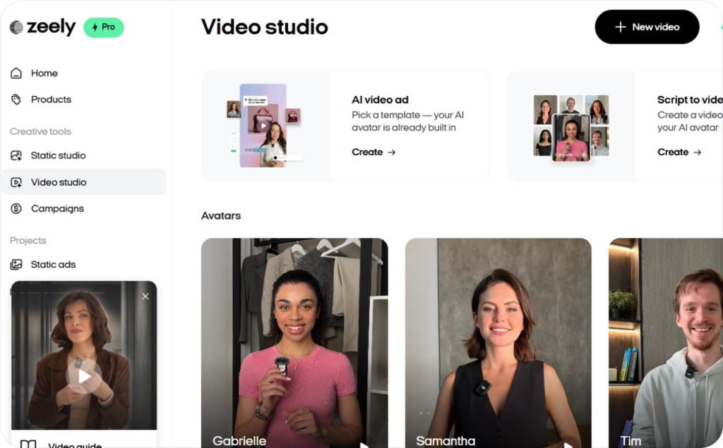 Screenshot of Zeely AI video studio