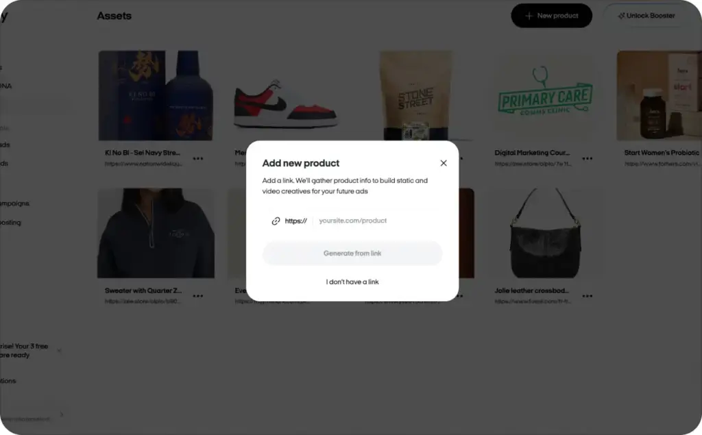 Add new product to Zeely AI screenshot