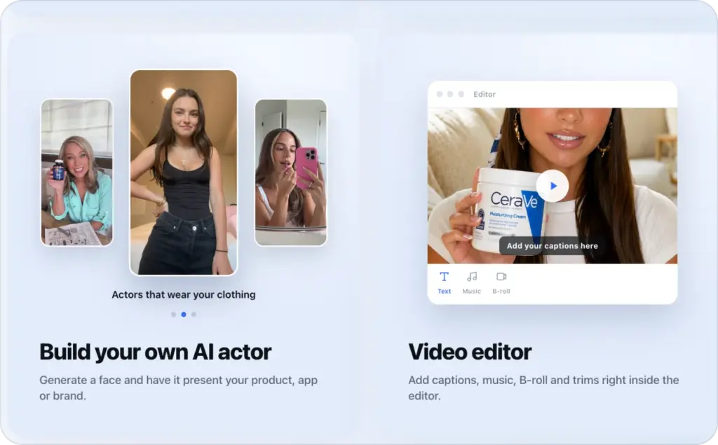 MakeUGC AI actor and video editor