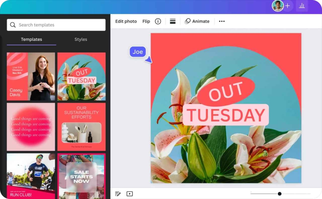 Canva social media page