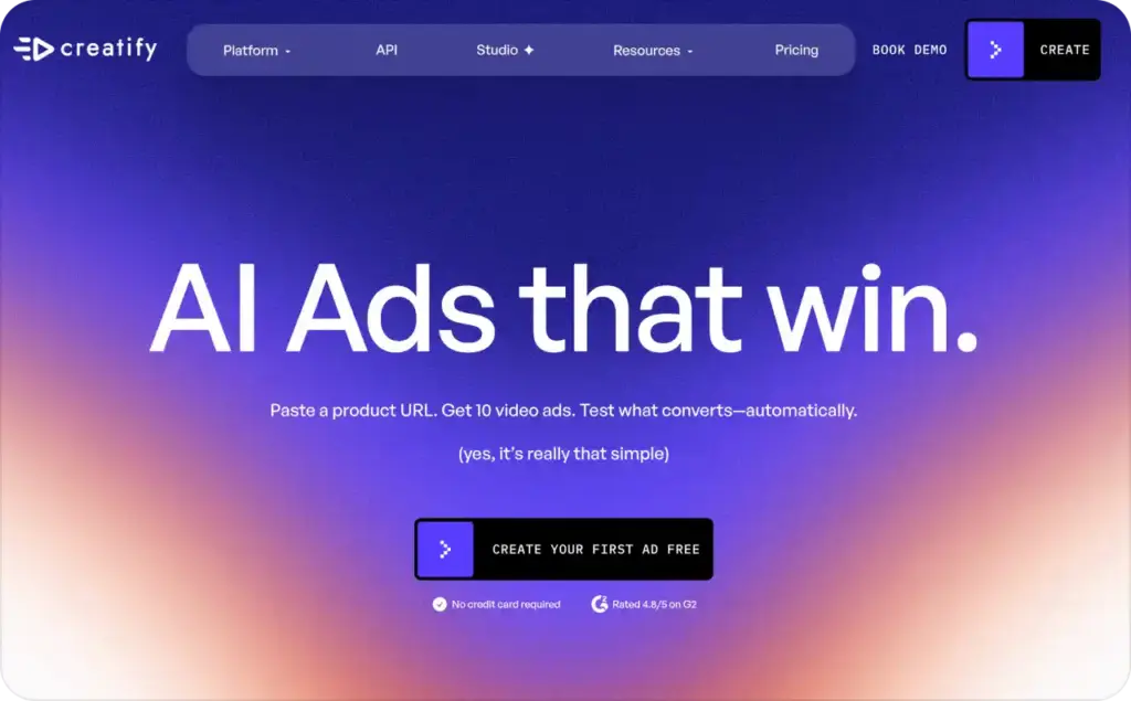 Creatify landing page screenshot