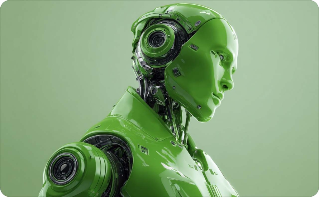 Green robot on green background