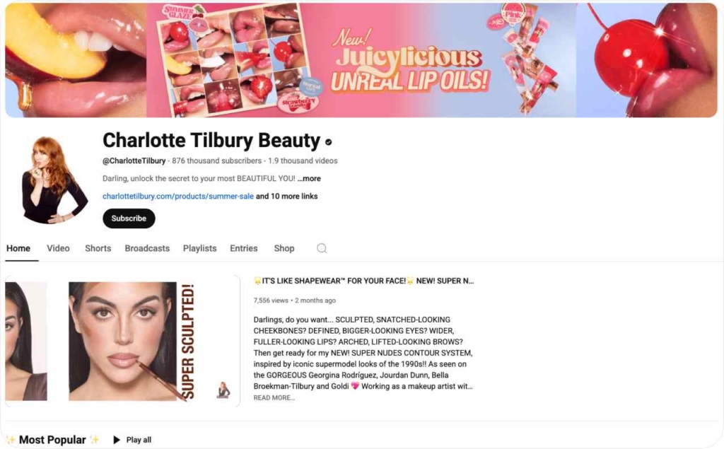 Charlotte Tilbury Beauty YouTube account