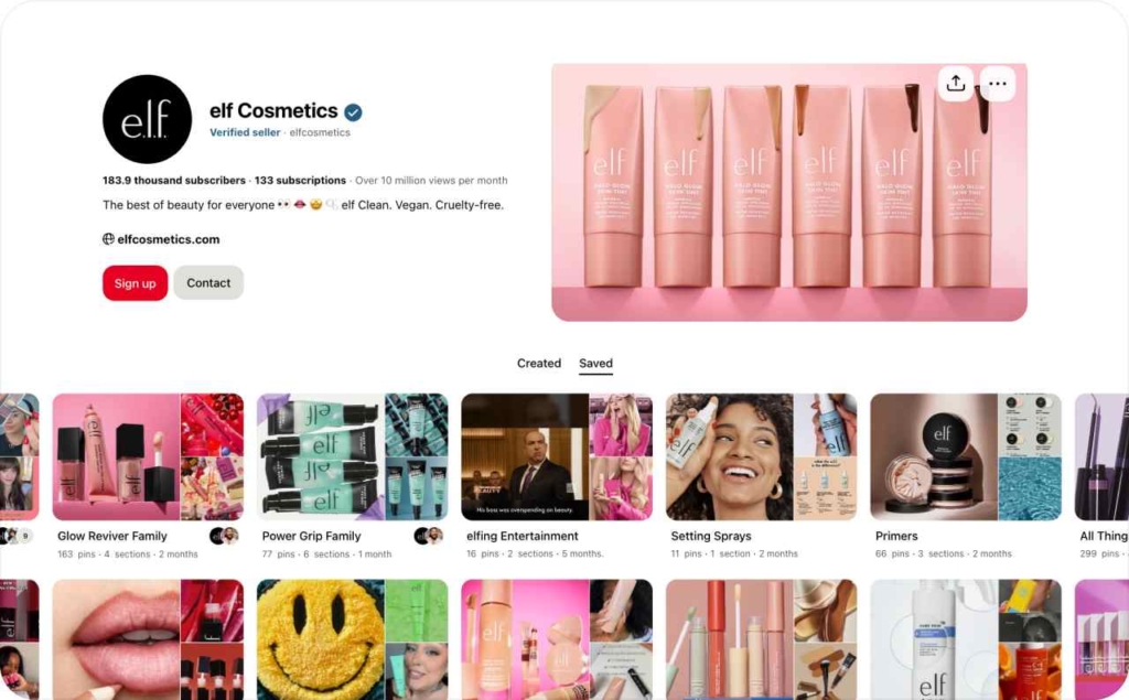 Elf Cosmetics Pinterest account
