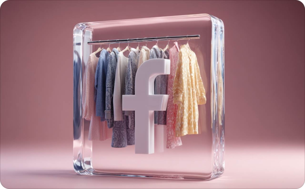 The hanger with clothes and Facebook logo on pink background