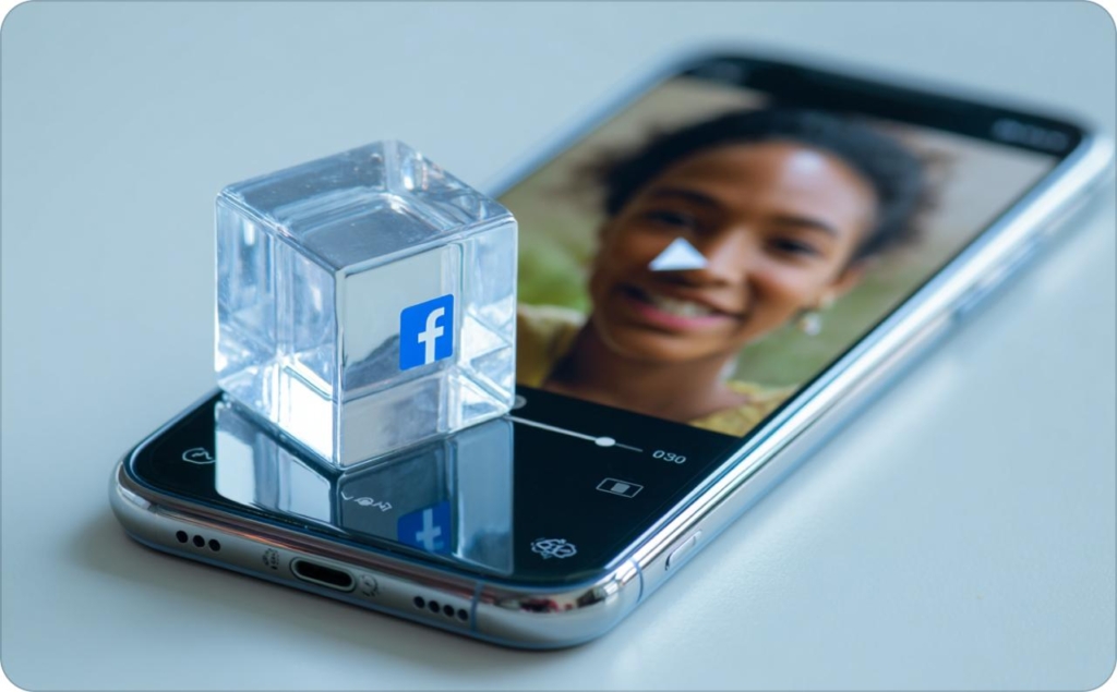 Facebook ice cube on phone with video of a woman