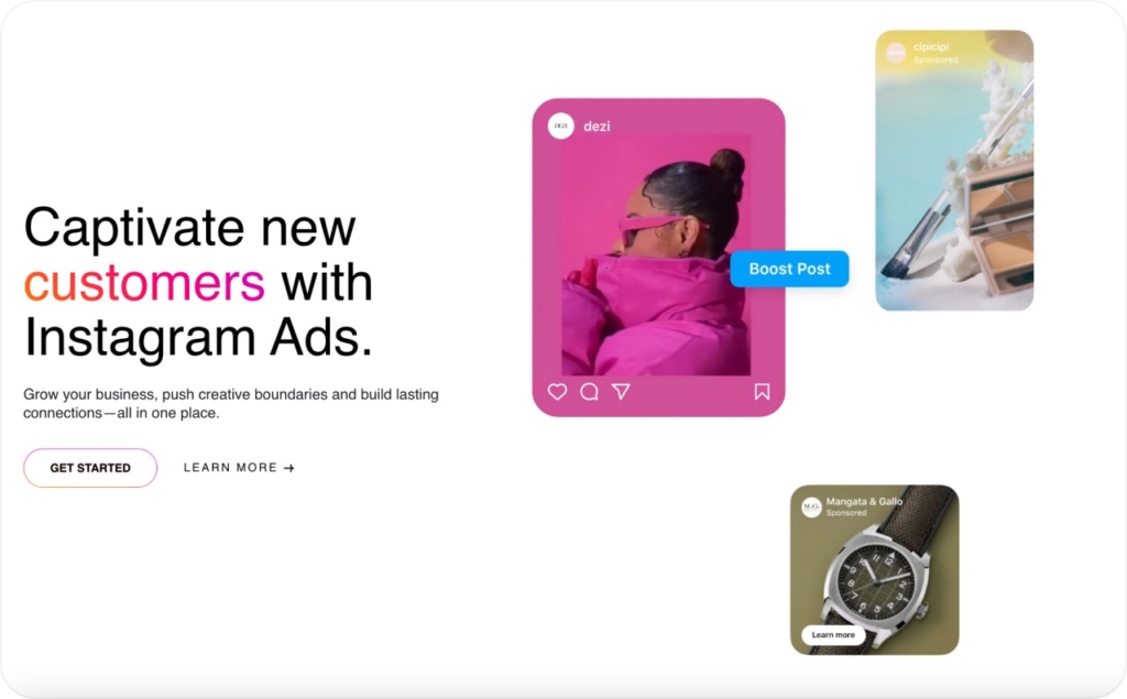 Facebook Instagram business landing page