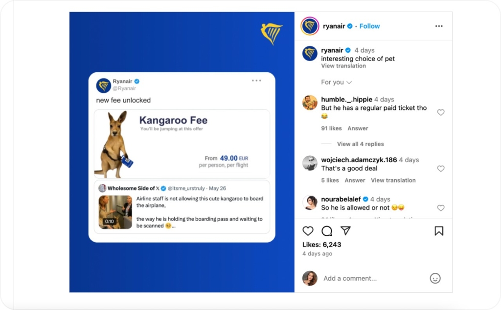 ryanair instagram page