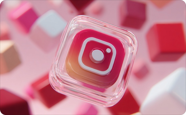 Instagram logo with floating cubes on the background