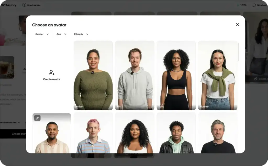 Zeely AI video avatars screenshot