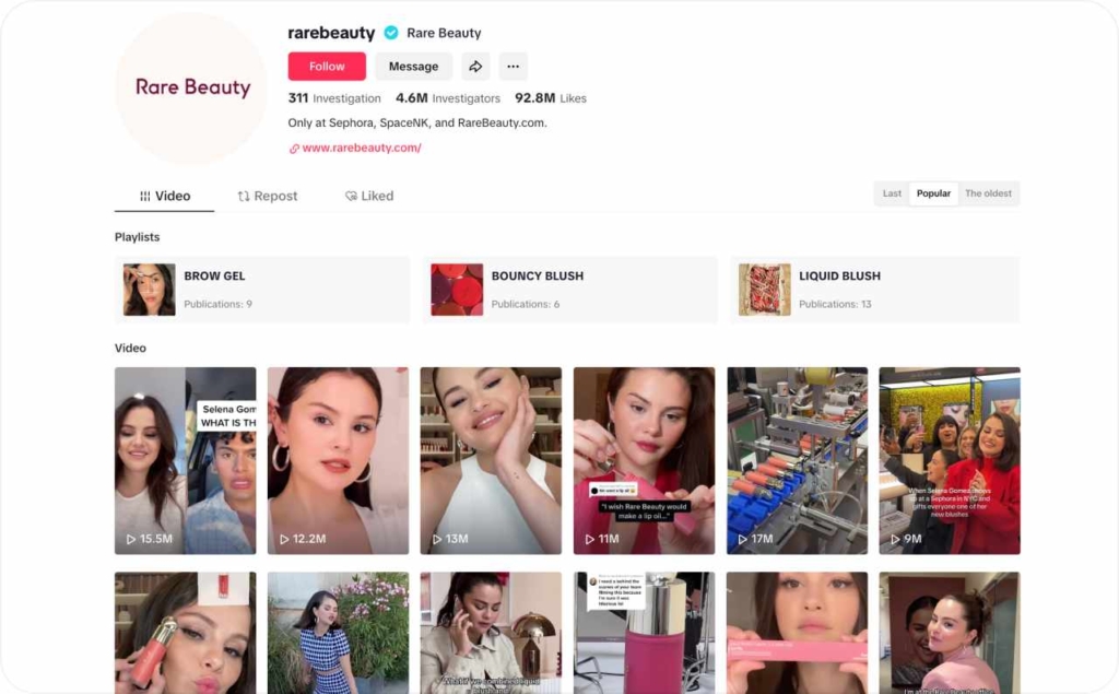 Rare Beauty TikTok account