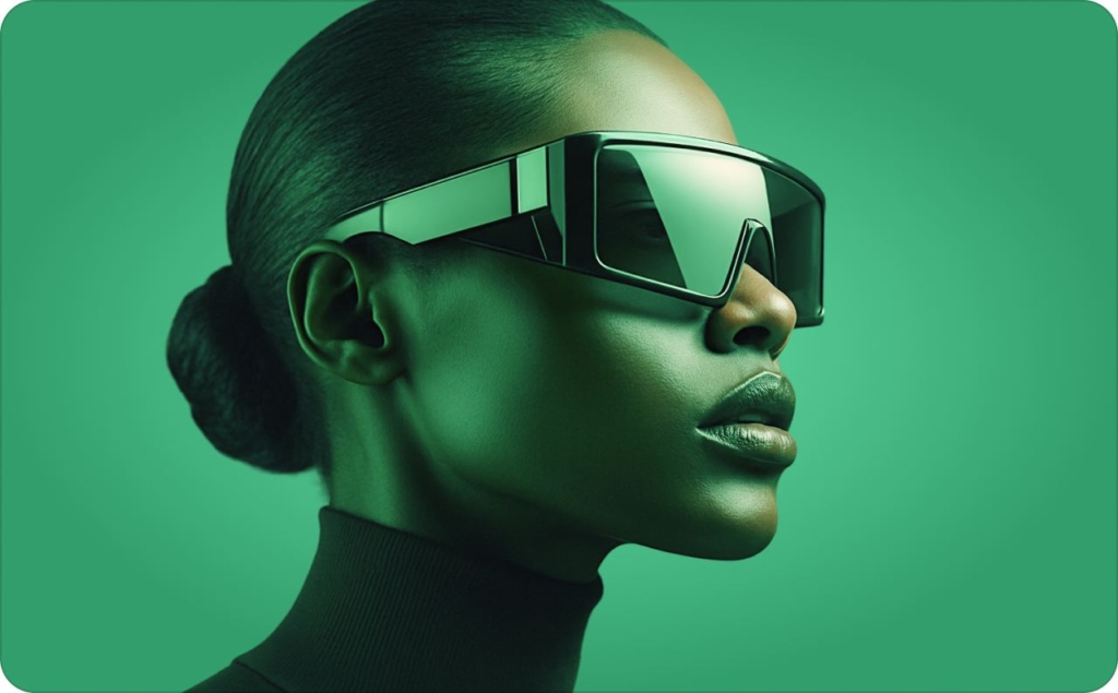 Woman in glasses on green background