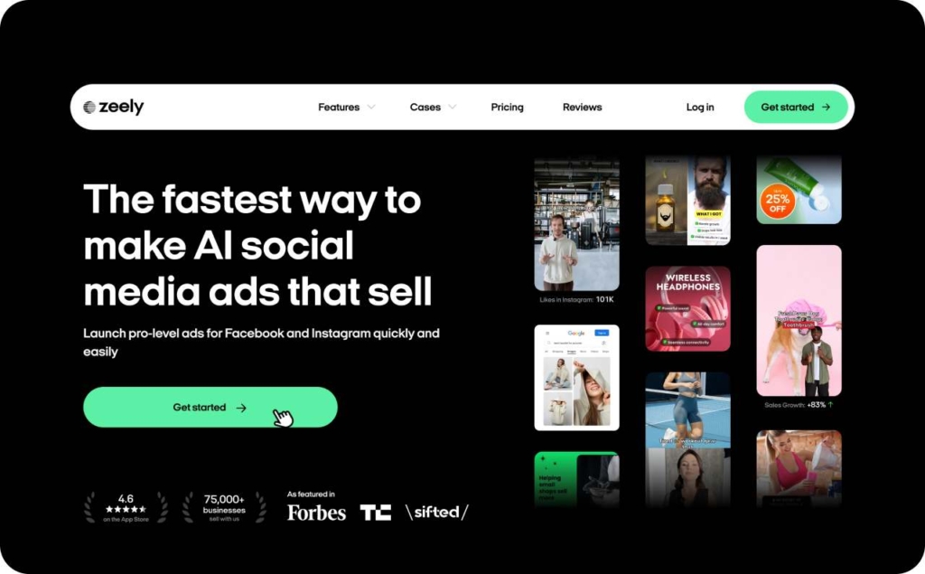 Zeely AI Social Media ad maker page