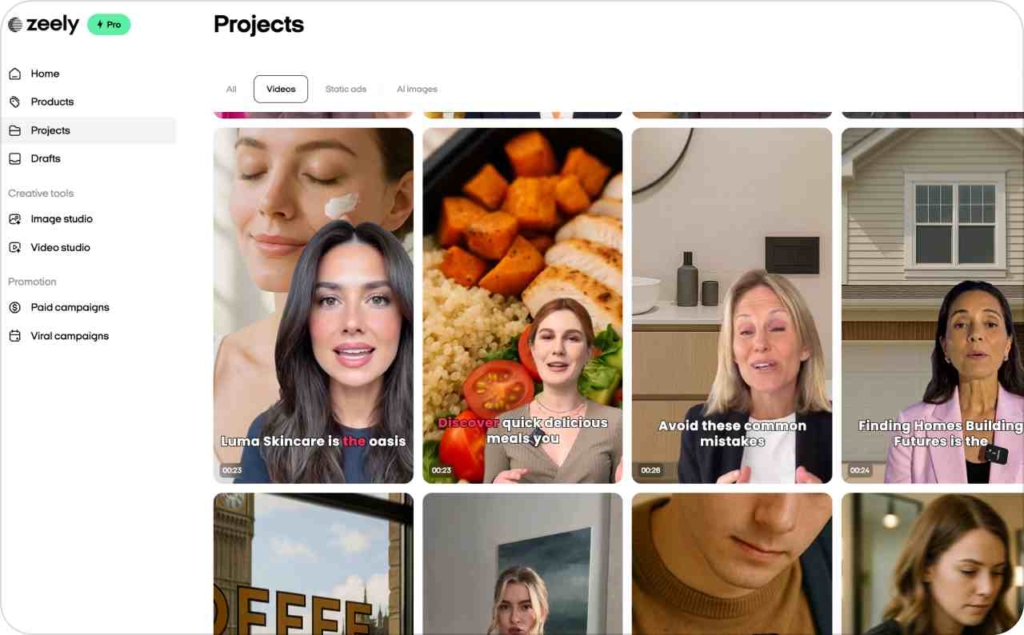 Zeely AI video projects