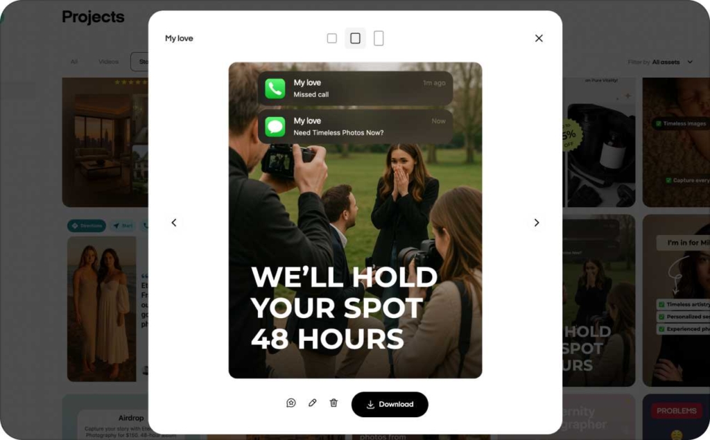 Zeely AI interface when saving static ad