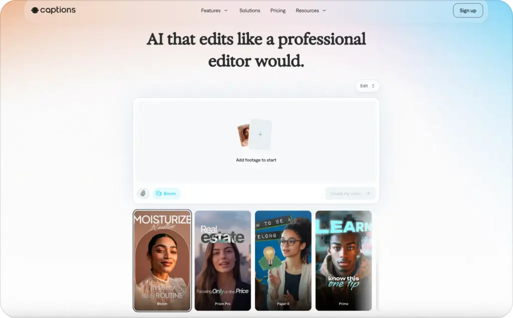 Captions AI landing page