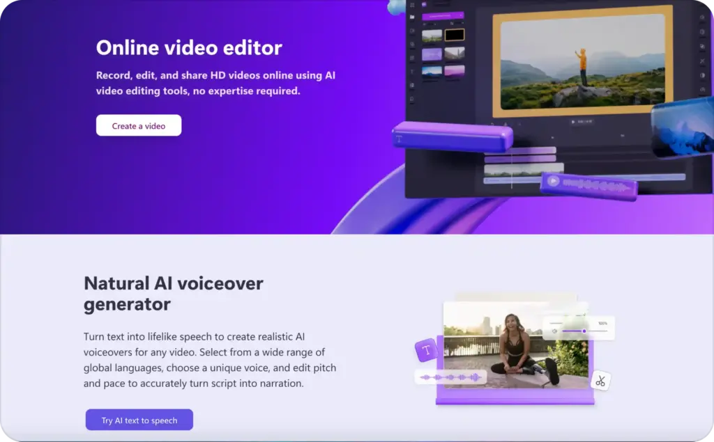 Clipchamp landing page