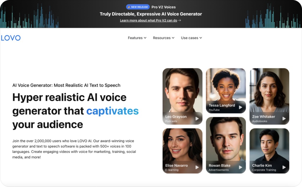 Lovo landing page