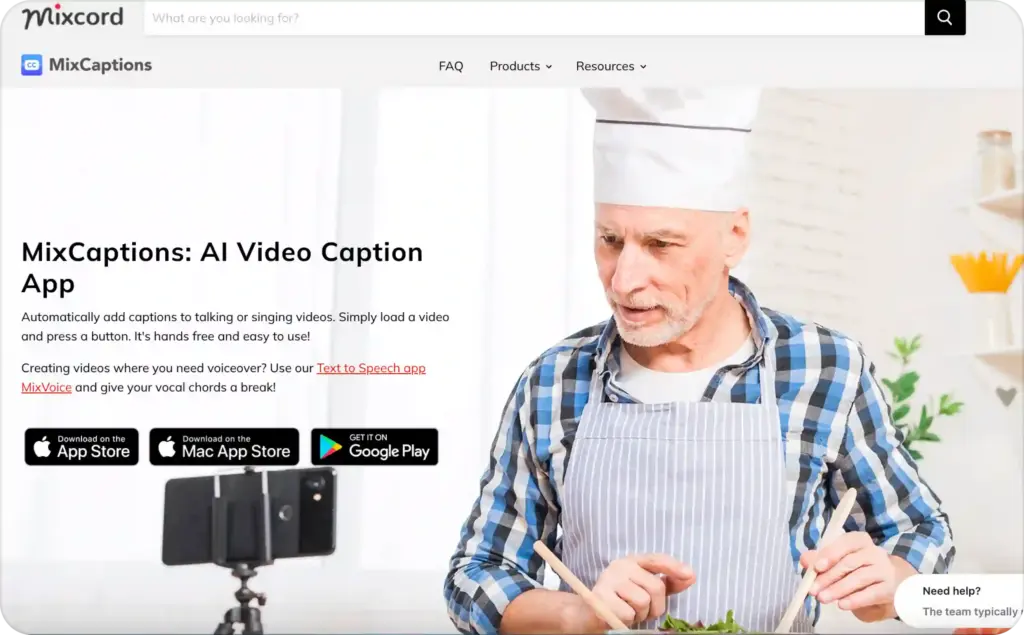 MixCaptions landing page