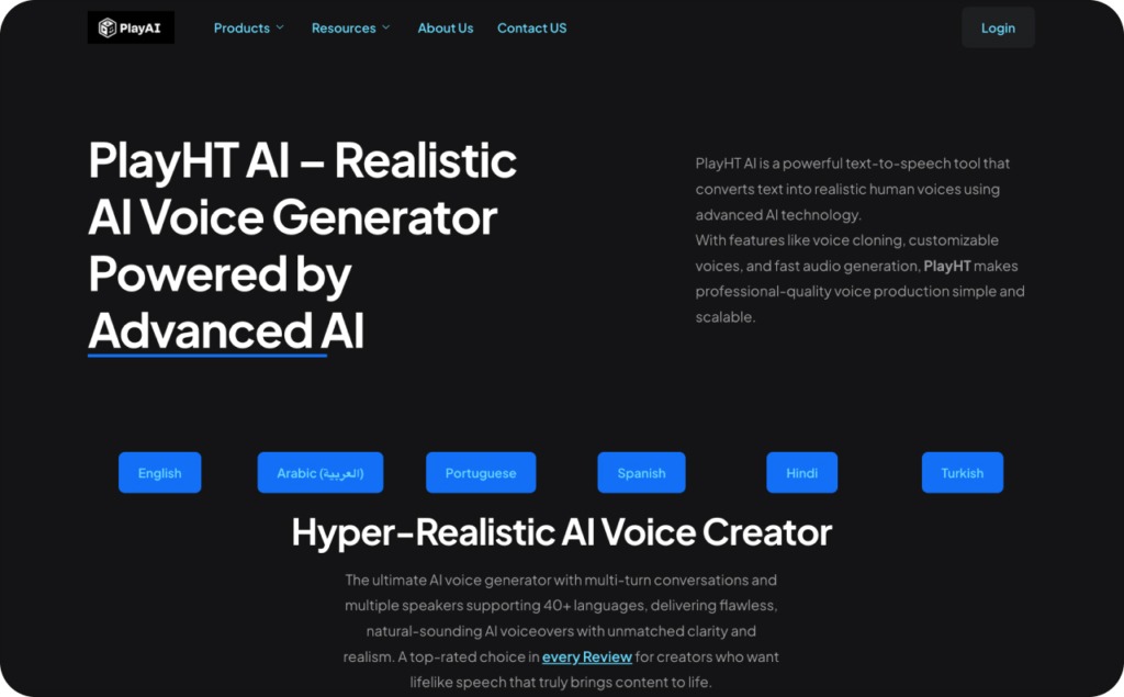 PlayHT landing page