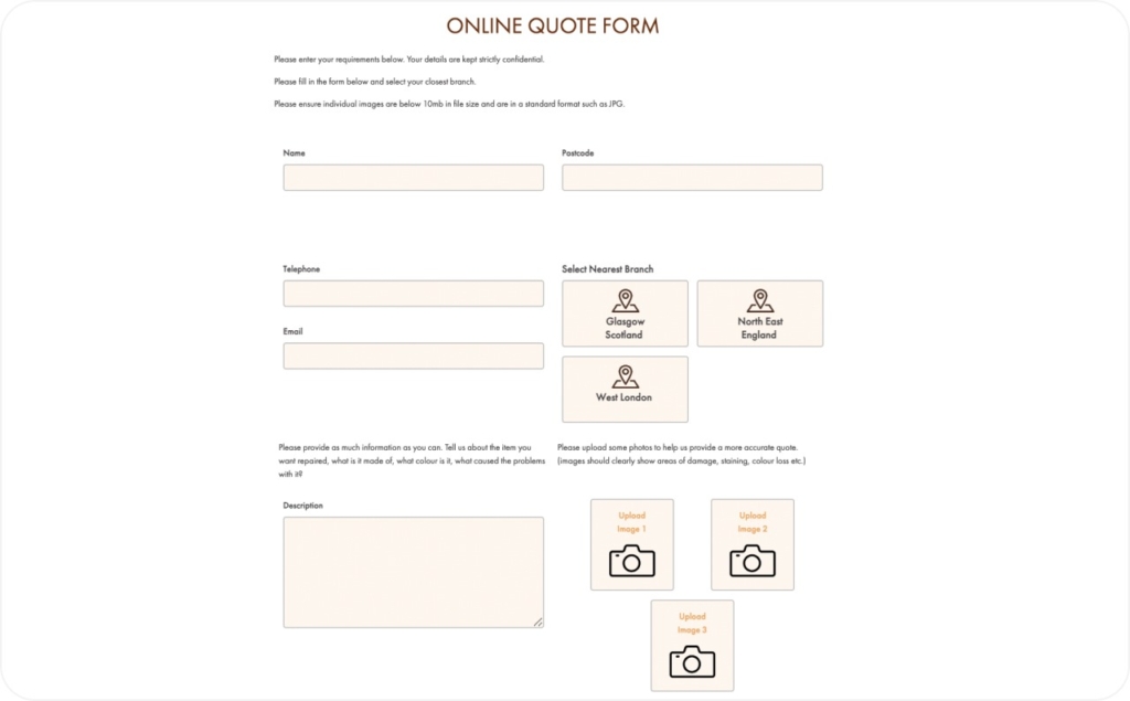 Furniture Clinic quote page