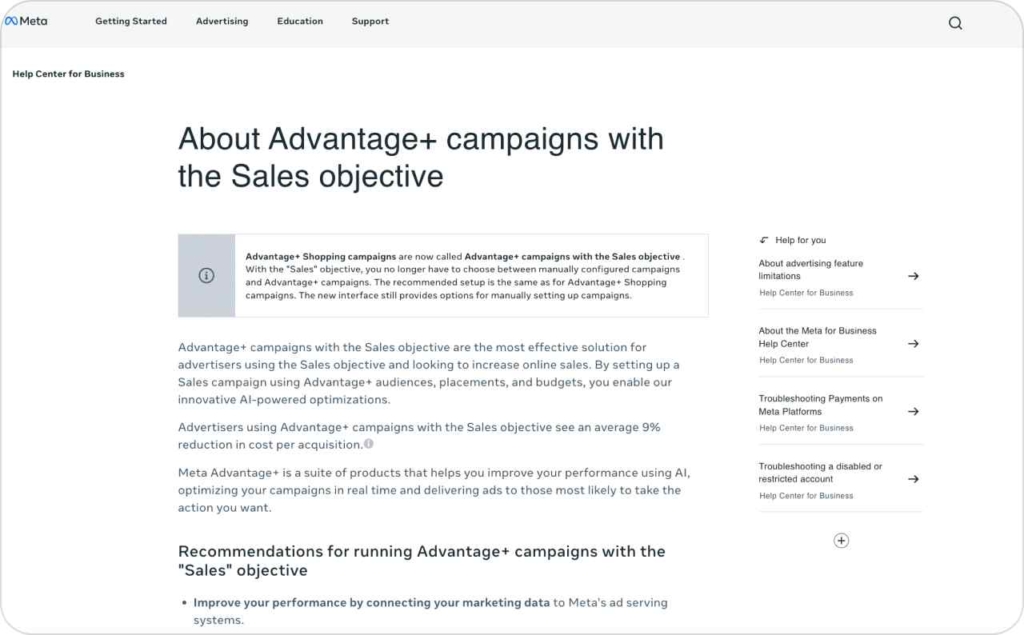 Advantage+ campaigns with Sales objective