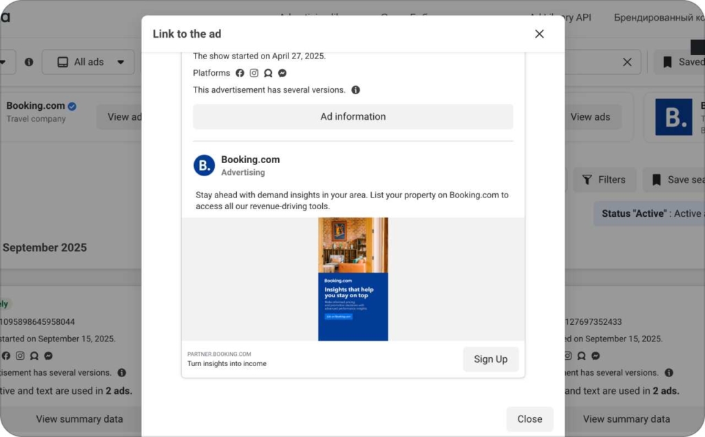 Booking.com in Meta Library